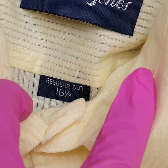 Vintage Polyester Textured Button Shirt Large 22x31 Yellow - Picture 8 of 12